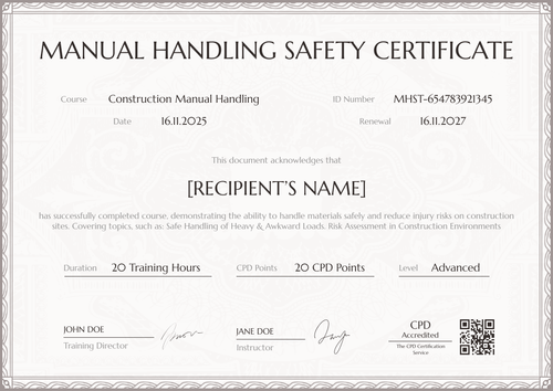 Free Manual Handling Certificate Template - Landscape Free Manual Handling Certificate Template - Landscape