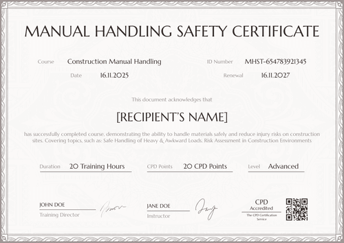 Free Manual Handling Certificate Template - Landscape Free Manual Handling Certificate Template - Landscape