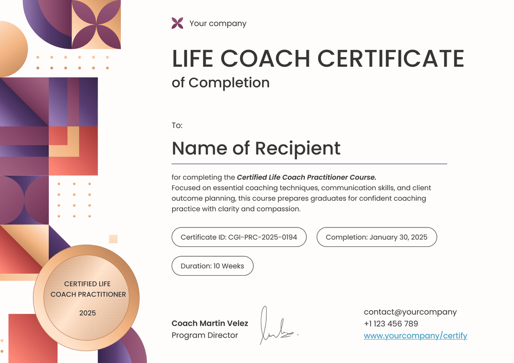 Editable Life Coaching Certificate Template - Landscape Editable Life Coaching Certificate Template - Landscape