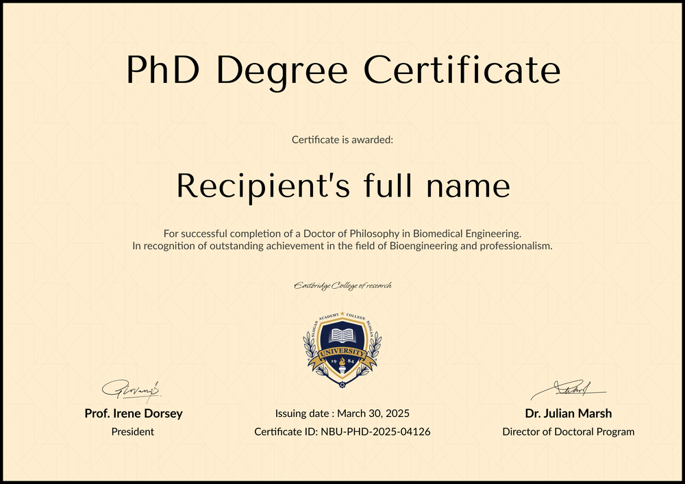 Classic PhD Certificate Template – Landscape Classic PhD Certificate Template – Landscape