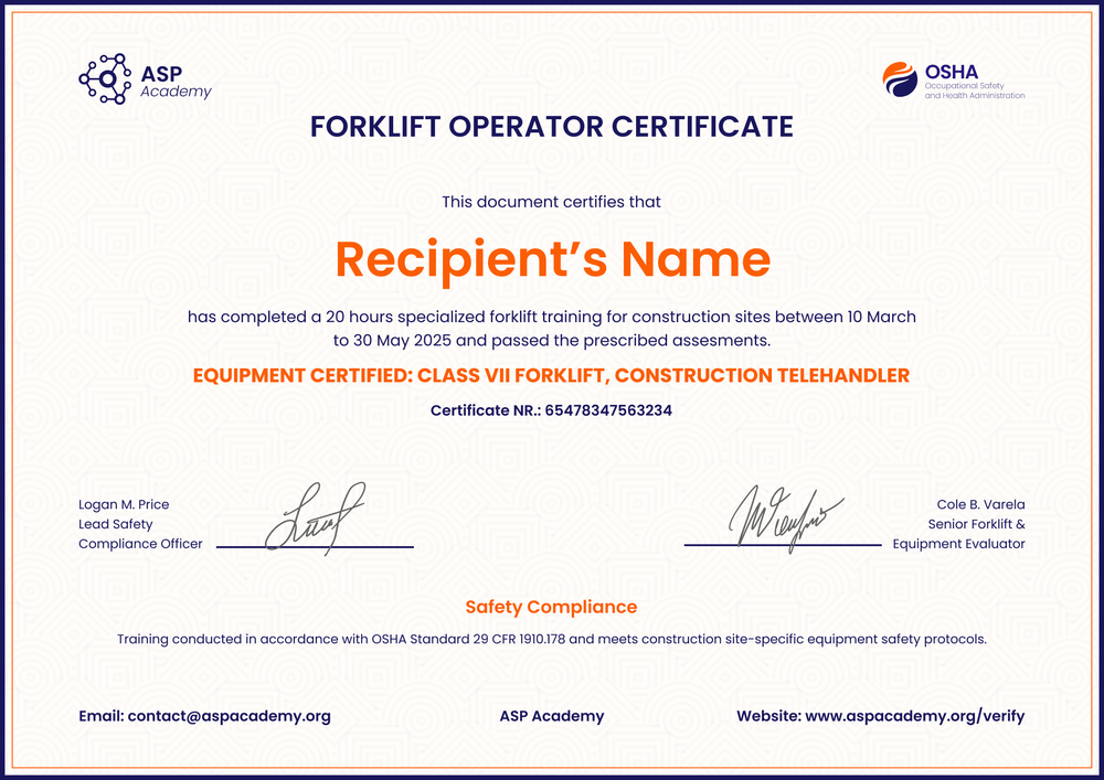 Editable Forklift Certificate Template - Landscape Editable Forklift Certificate Template - Landscape