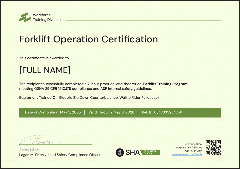 Clean Forklift Certification Template – Landscape Clean Forklift Certification Template – Landscape