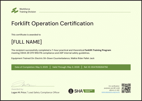 Clean Forklift Certification Template – Landscape Clean Forklift Certification Template – Landscape