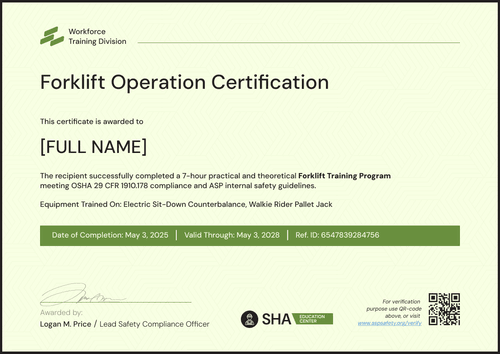 Clean Forklift Certification Template – Landscape Clean Forklift Certification Template – Landscape