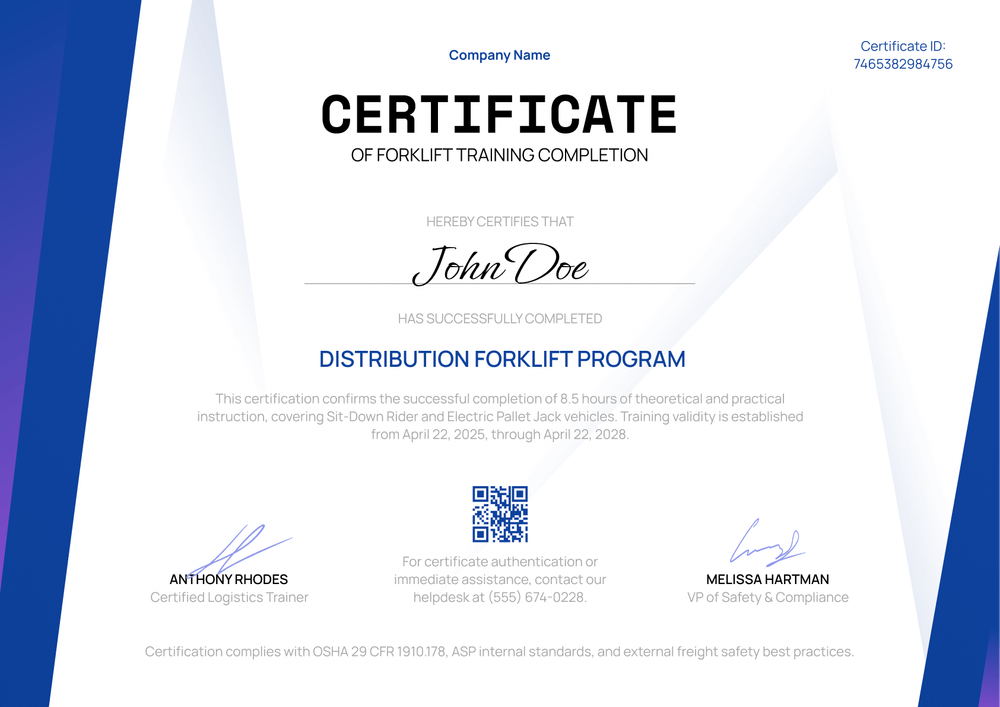 Forklift Training Certificate Template – Landscape Forklift Training Certificate Template – Landscape