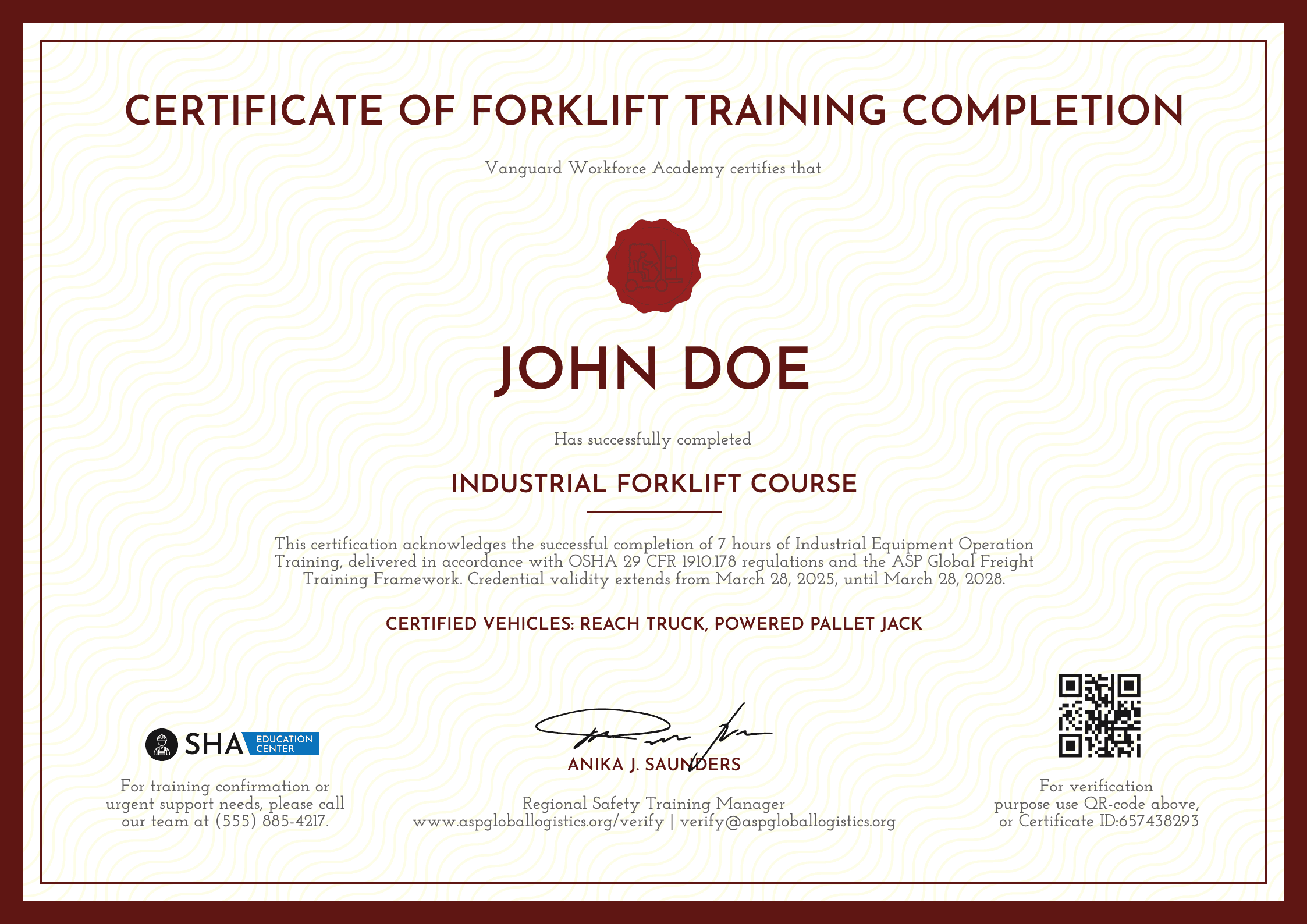 Professional and dignified forklift certificate template Professional and dignified forklift certificate template