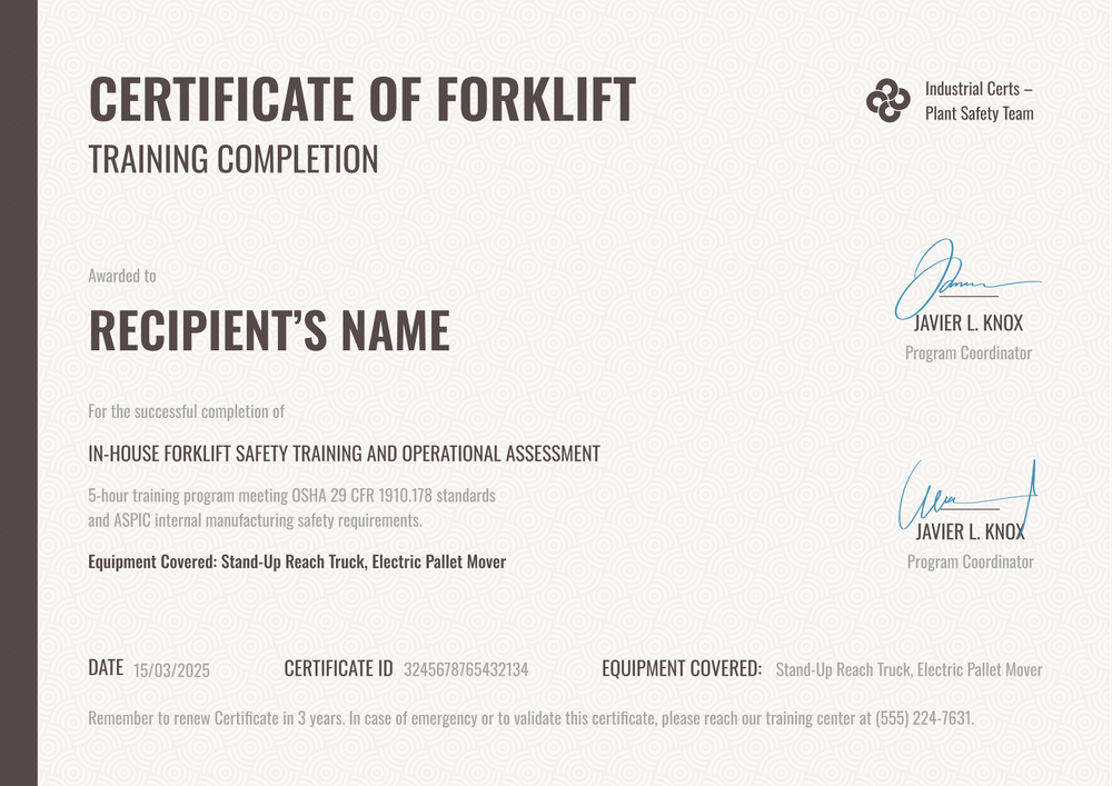 Free Forklift Certification Template – Landscape Free Forklift Certification Template – Landscape