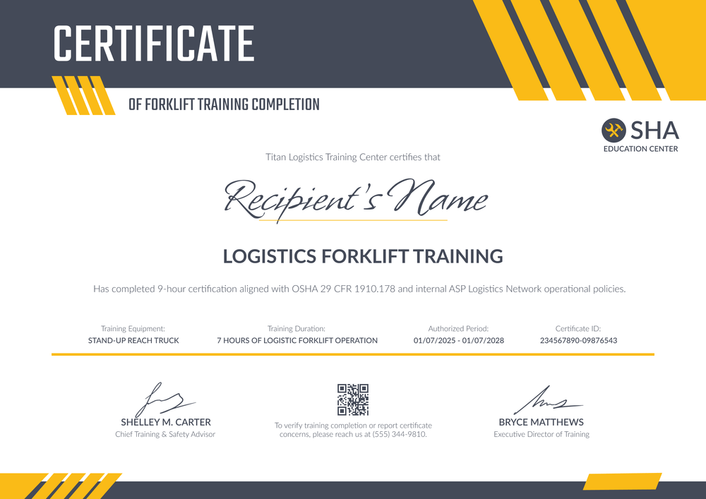 Striking Forklift Training Certificate Template – Landscape Striking Forklift Training Certificate Template – Landscape