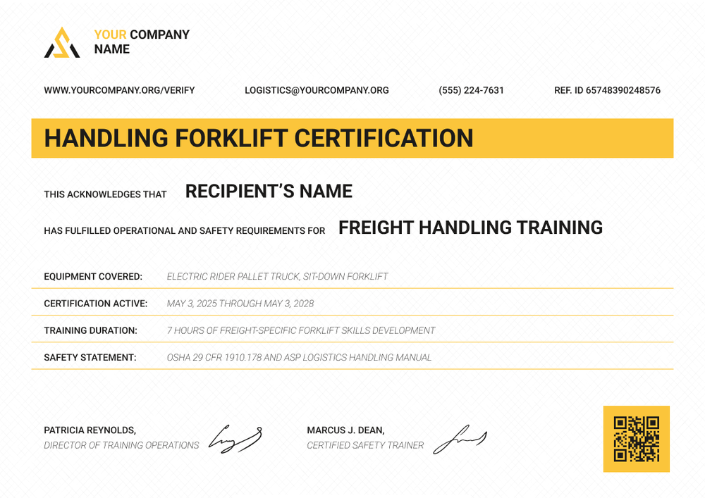 Edit a Dynamic Forklift Certificate Template Online – Landscape Edit a Dynamic Forklift Certificate Template Online – Landscape