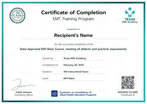 Free Professional EMT Certificate Template – Landscape Free Professional EMT Certificate Template – Landscape