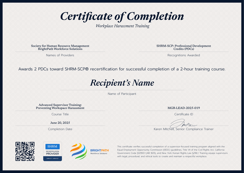 Neutral Sexual Harassment Training Certificate Template – Landscape Neutral Sexual Harassment Training Certificate Template – Landscape