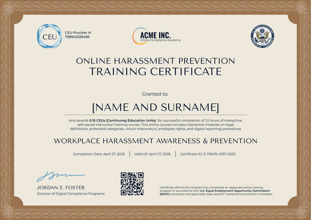 Structured Sexual Harassment Training Certificate Template – Landscape Structured Sexual Harassment Training Certificate Template – Landscape