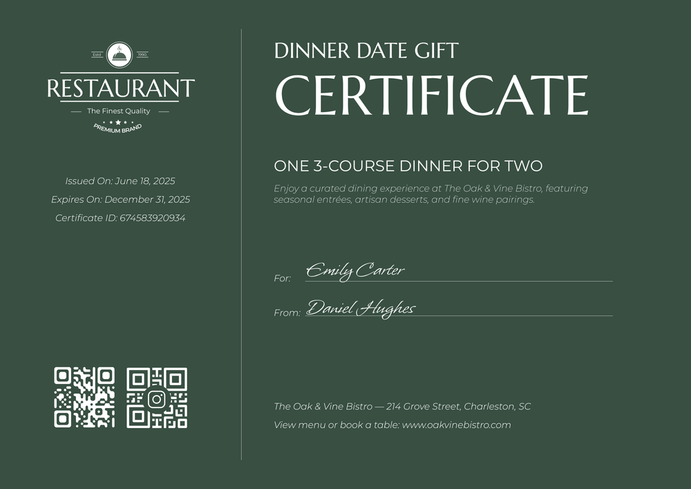 Free Elegant Gift Certificate Template for Restaurants – Landscape Free Elegant Gift Certificate Template for Restaurants – Landscape