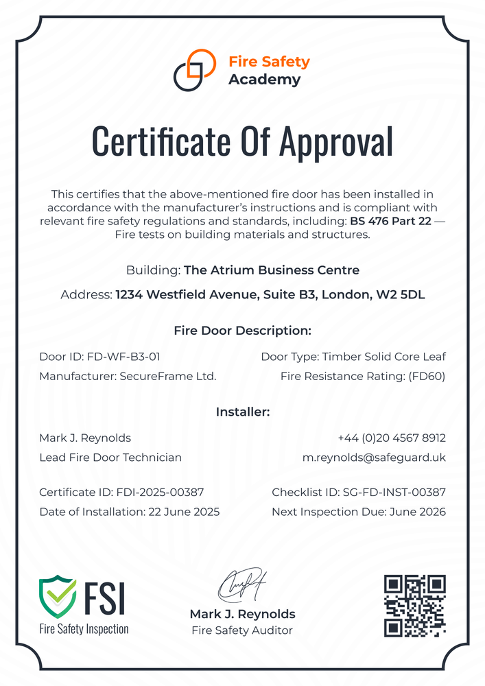 Free Professional Fire Door Certificate Template – Portrait Free Professional Fire Door Certificate Template – Portrait