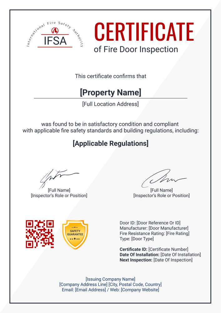 Clean Fire Door Installation Certificate Template – Portrait Clean Fire Door Installation Certificate Template – Portrait