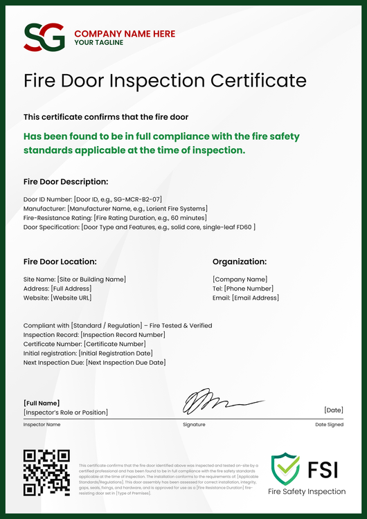 Bold Fire Door Certificate Template – Portrait Bold Fire Door Certificate Template – Portrait