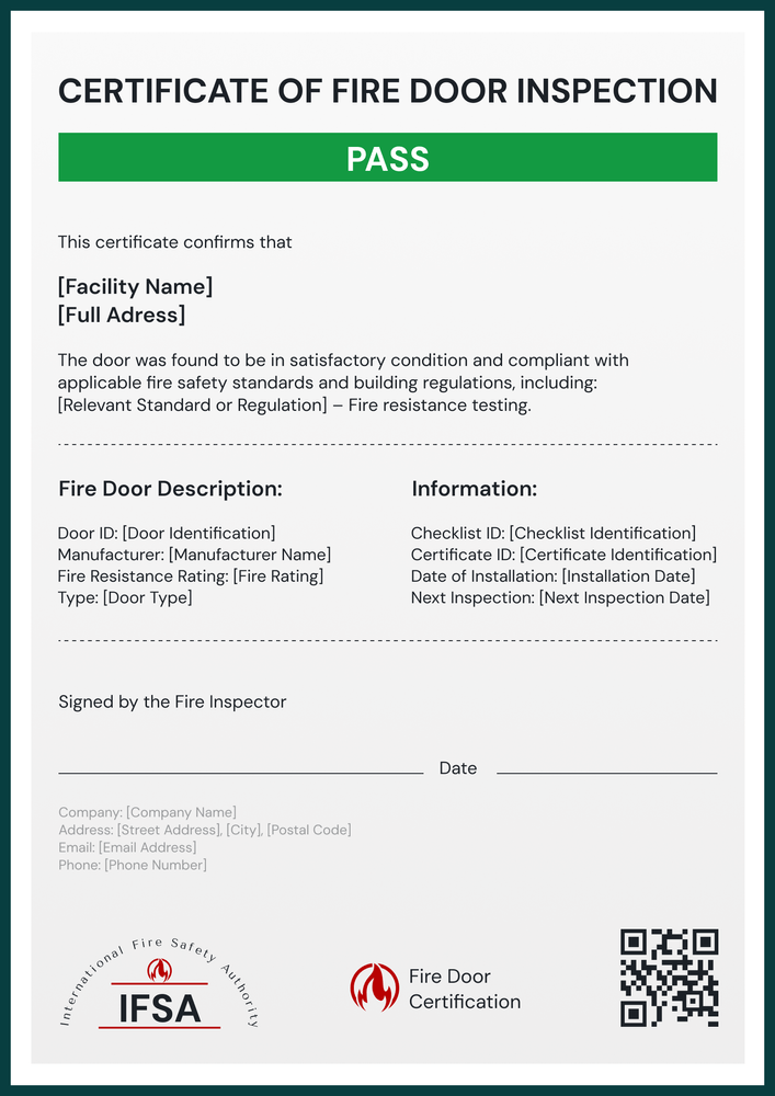 Balanced Fire Door Inspection Certificate Template – Portrait Balanced Fire Door Inspection Certificate Template – Portrait