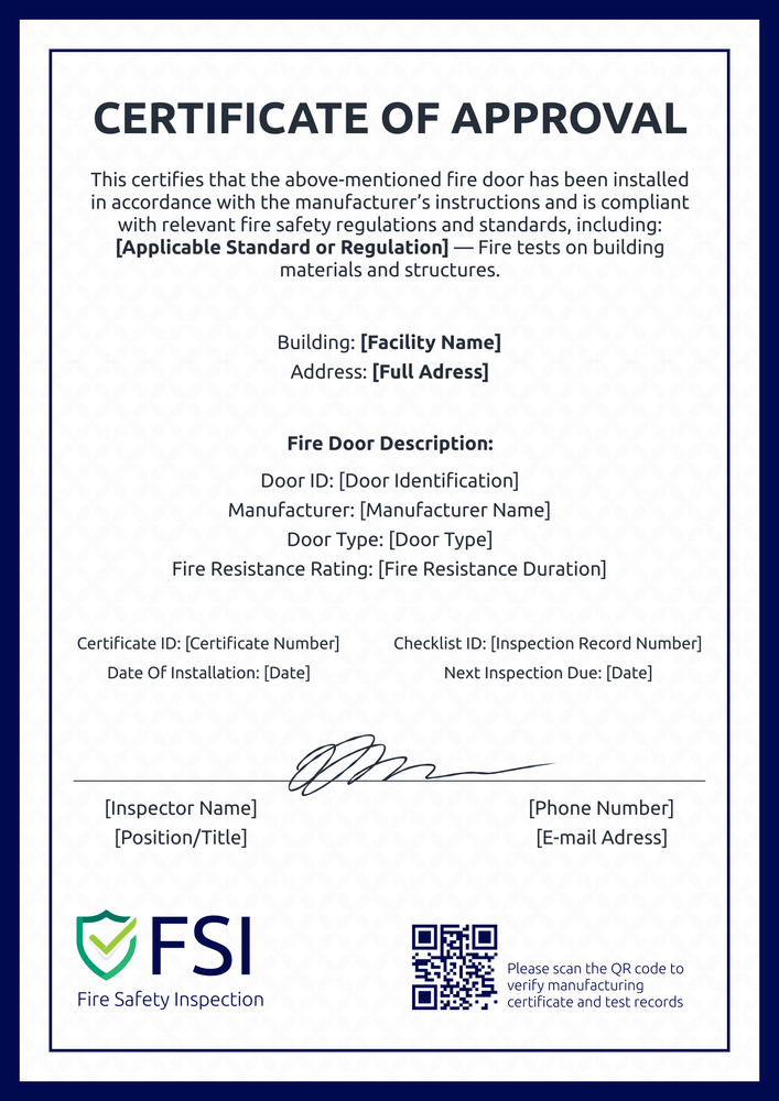 Fire Door Certificate Template – Portrait Fire Door Certificate Template – Portrait