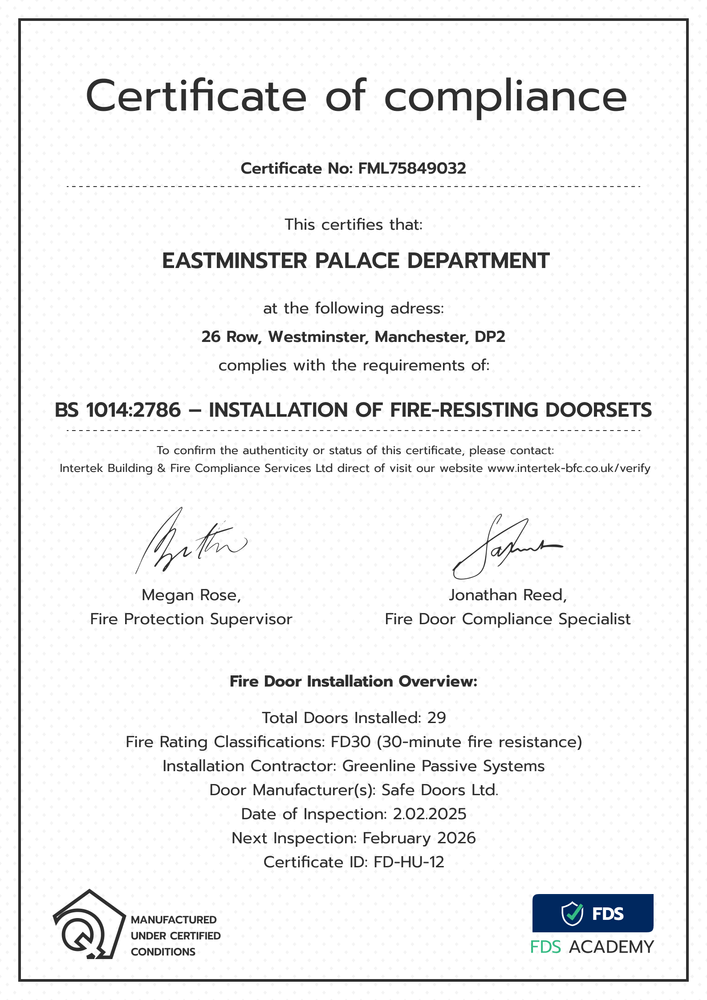 Editable Fire Door Certificate Template – Portrait Editable Fire Door Certificate Template – Portrait