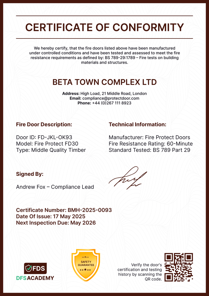 Fire Door Certificate Template – Portrait Fire Door Certificate Template – Portrait