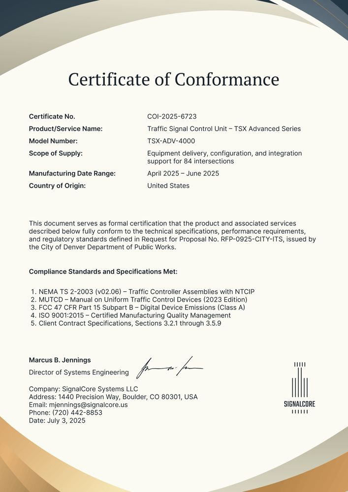 Certificate of Conformance Template – Portrait Certificate of Conformance Template – Portrait
