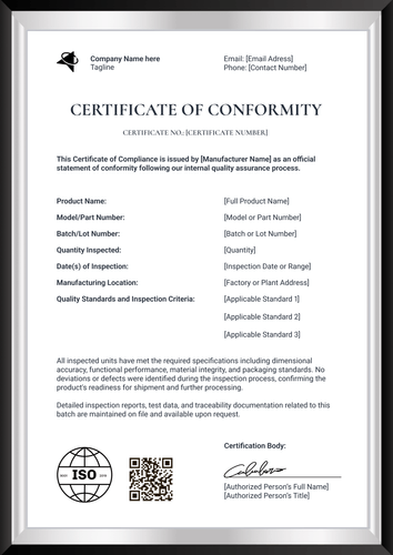 Framed Certificate of Conformance Template – Portrait Framed Certificate of Conformance Template – Portrait