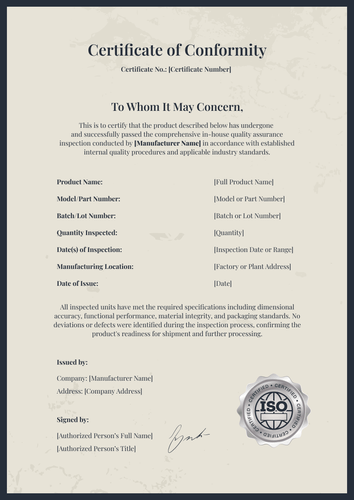 Free Certificate of Conformance Template – Portrait Free Certificate of Conformance Template – Portrait