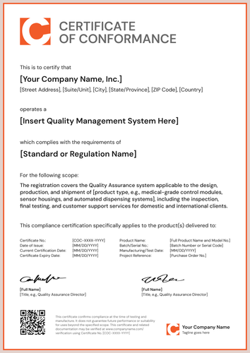 Free Vivid Certificate of Conformance Template – Portrait Free Vivid Certificate of Conformance Template – Portrait