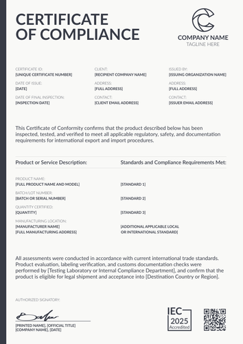 Regulatory Certificate of Conformance Template - Portrait Regulatory Certificate of Conformance Template - Portrait