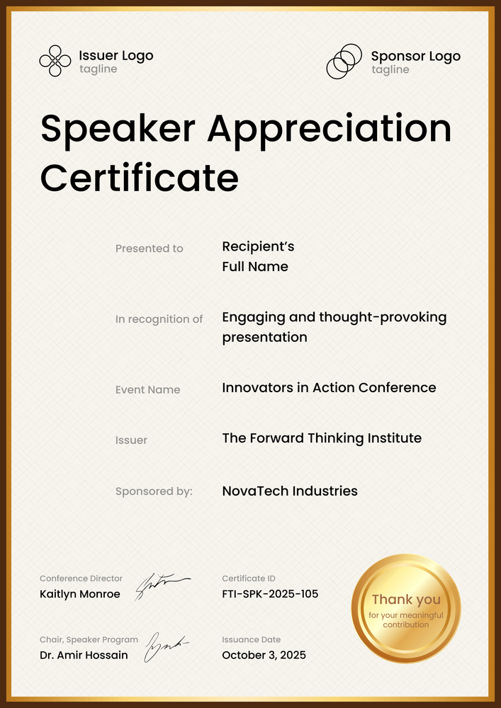 Free Warm Speaker Appreciation Certificate – Landscape Free Warm Speaker Appreciation Certificate – Landscape