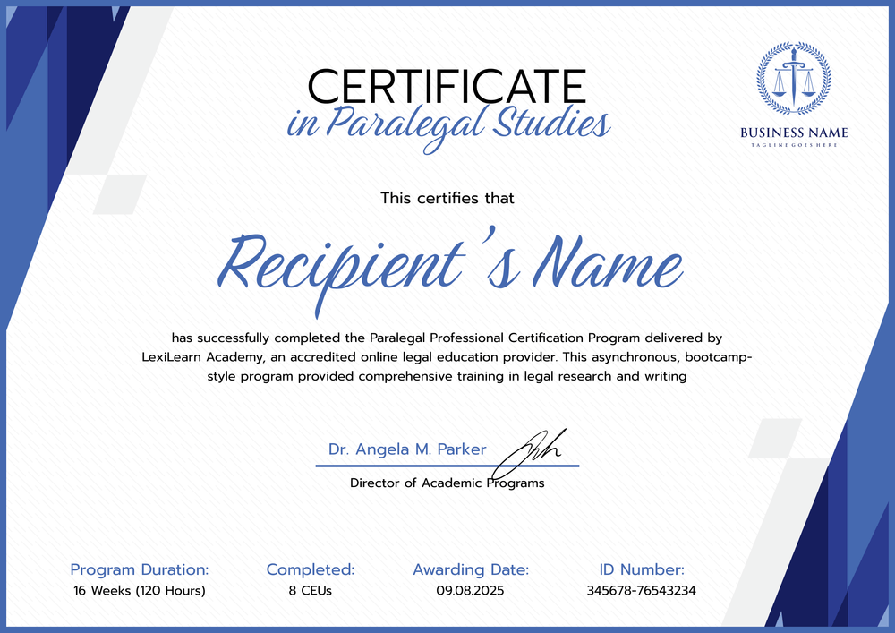 Paralegal Certificate Template - Landscape Paralegal Certificate Template - Landscape