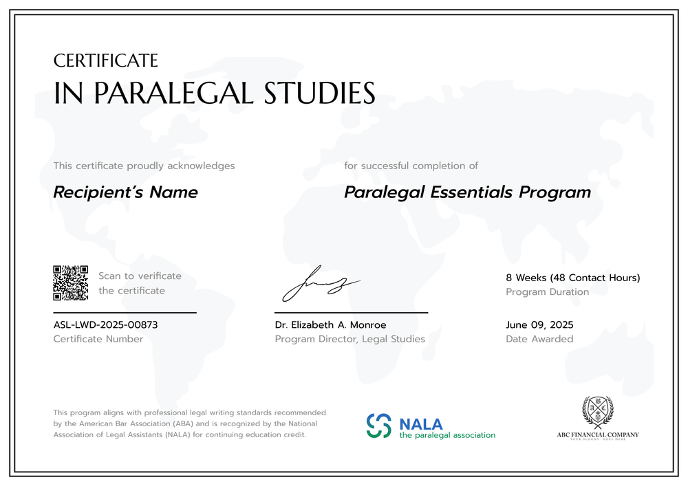 Professional Paralegal Certificate Template – Landscape Professional Paralegal Certificate Template – Landscape