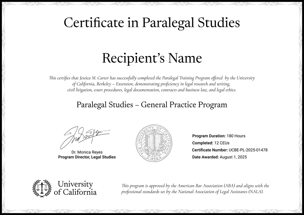 Paralegal Certificate Template – Landscape Paralegal Certificate Template – Landscape