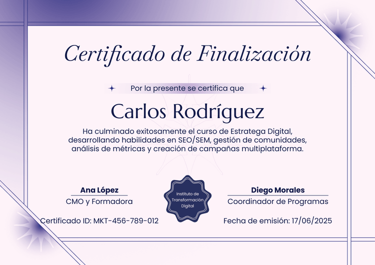 Plantilla certificado de finalización vibrante y simple Plantilla certificado de finalización vibrante y simple
