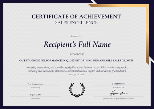 Free Sales Award Certificate Template - Landscape Free Sales Award Certificate Template - Landscape