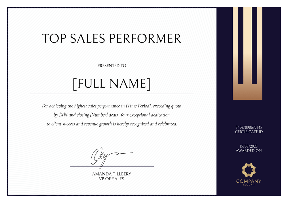 Minimalist Sales Award Certificate Template - Landscape Minimalist Sales Award Certificate Template - Landscape