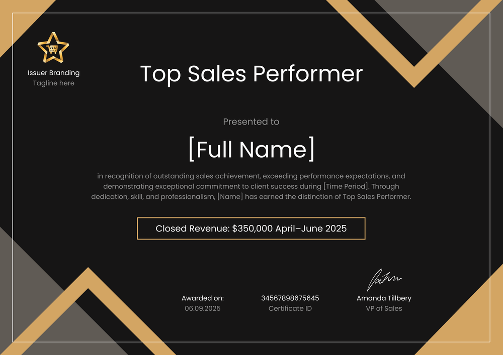 Bold Sales Award Certificate Template - Landscape Bold Sales Award Certificate Template - Landscape