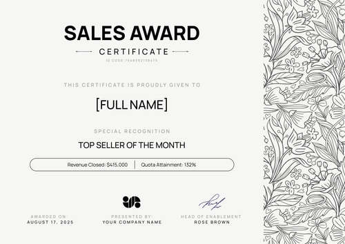 Edit Sales Award Certificate Template in Certifier for Free - Landscape Edit Sales Award Certificate Template in Certifier for Free - Landscape