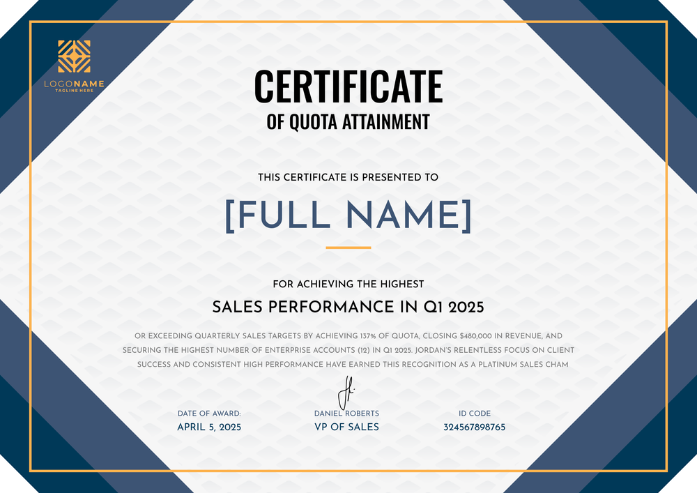 Sales Award Certificate Template – Landscape Sales Award Certificate Template – Landscape