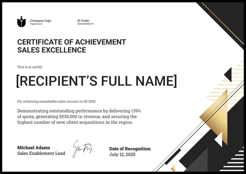 Free Sales Award Certificate Template – Landscape Free Sales Award Certificate Template – Landscape