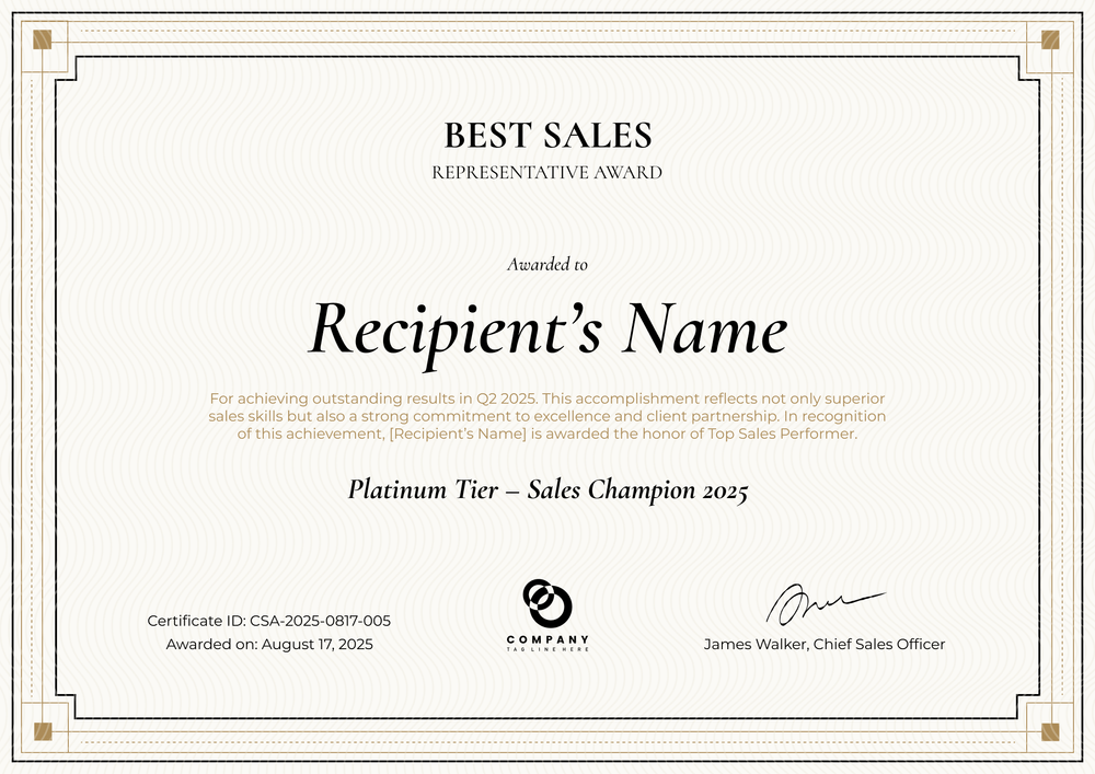 Classic Sales Award Certificate Template – Landscape Classic Sales Award Certificate Template – Landscape