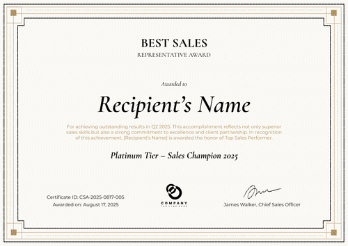 Classic Sales Award Certificate Template – Landscape Classic Sales Award Certificate Template – Landscape