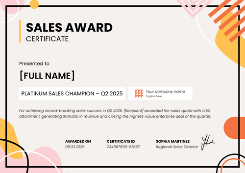 Free Abstract Sales Award Certificate Template – Landscape Free Abstract Sales Award Certificate Template – Landscape