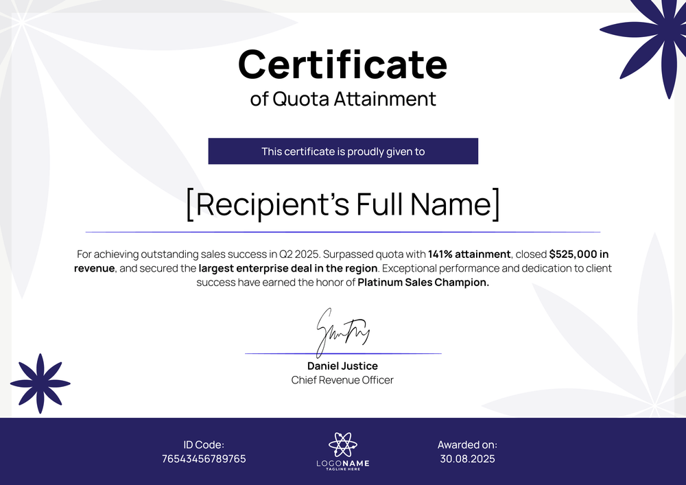 Free Clean Sales Award Certificate Template – Landscape Free Clean Sales Award Certificate Template – Landscape