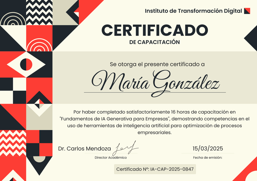 Modelo de certificado de capacitación único – Horizontal Modelo de certificado de capacitación único – Horizontal