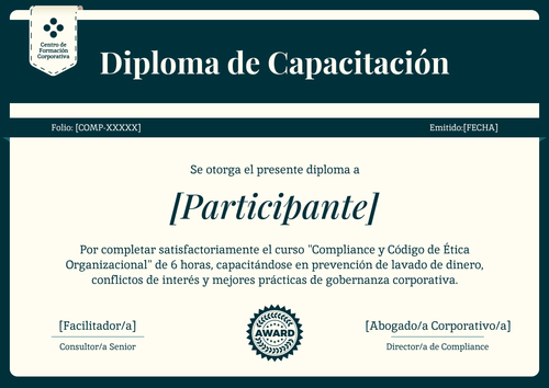 Modelo de certificado de capacitación formal académico - Horizontal Modelo de certificado de capacitación formal académico - Horizontal