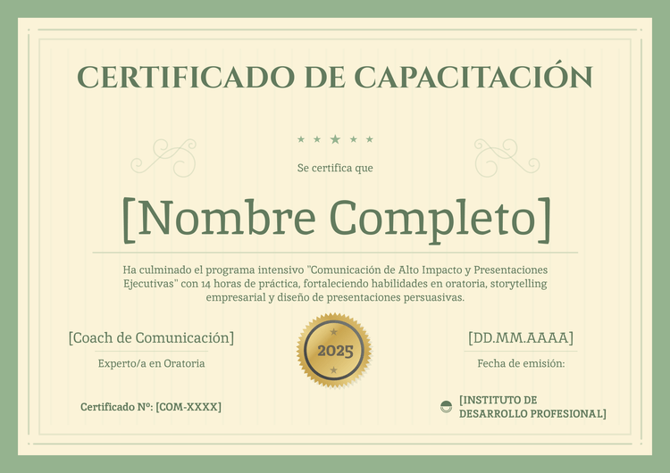 Modelo de certificado de capacitación formal y destacado Modelo de certificado de capacitación formal y destacado
