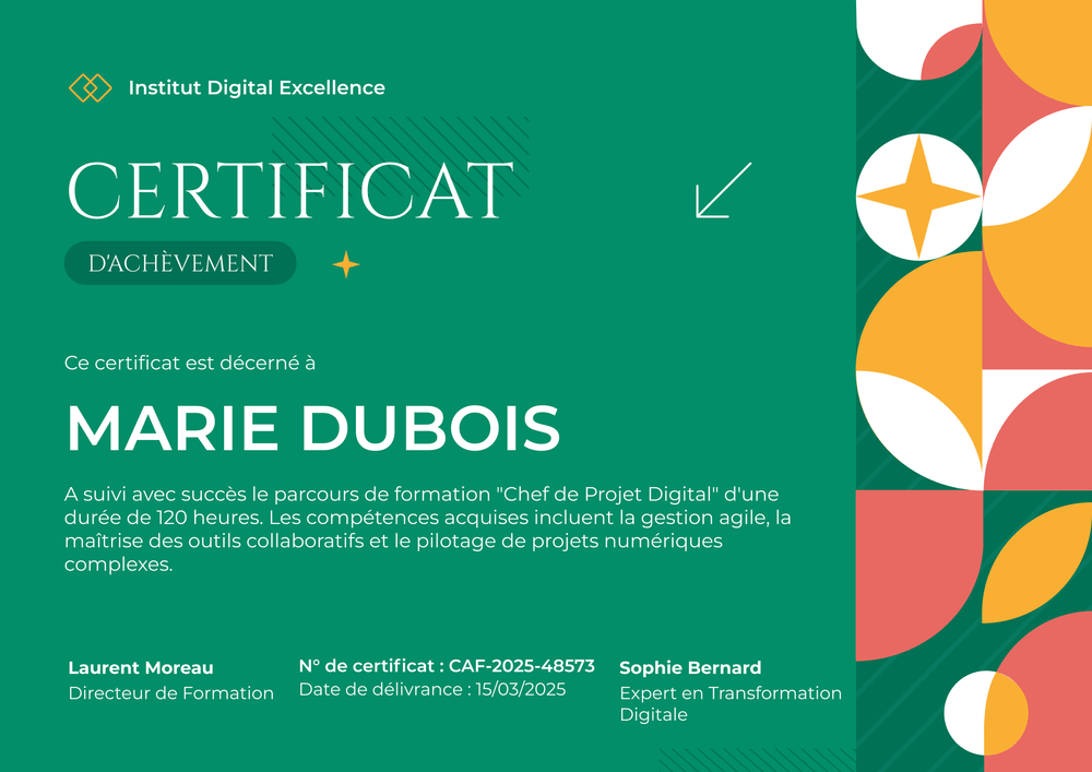 Modèle certificat achèvement moderne – Paysage Modèle certificat achèvement moderne – Paysage