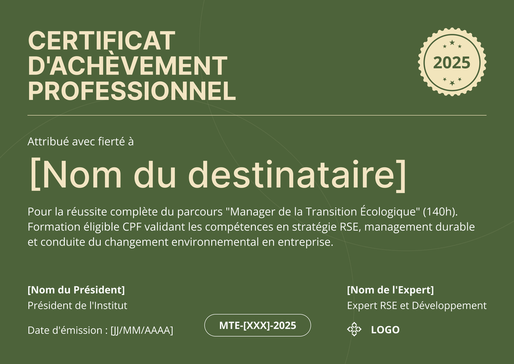 Certificat achèvement modèle – Paysage Certificat achèvement modèle – Paysage