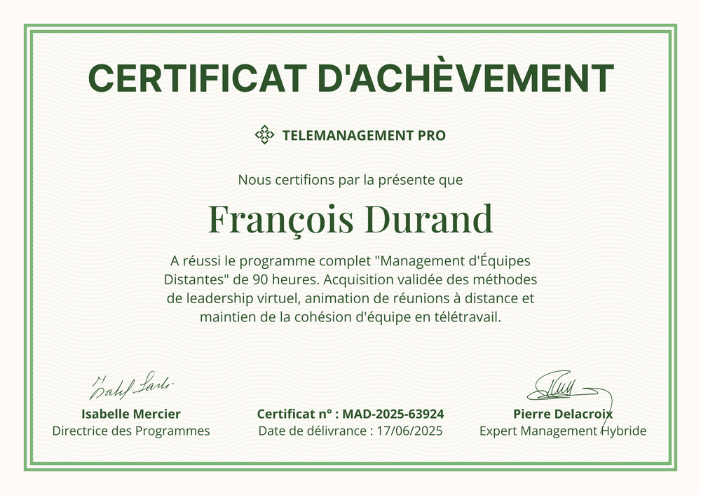 Certificat achèvement modèle – Paysage Certificat achèvement modèle – Paysage